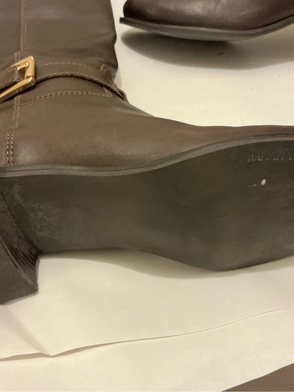 Banana Republic Sloanne Dark Brown Leather Knee Boots with Gold Buckle